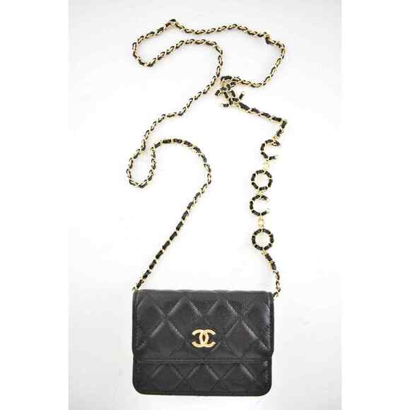 Chanel 21B Black Caviar Mini Wallet On Chain Gold COCO Shoulder Crossbody Bag - Picture 1 of 10